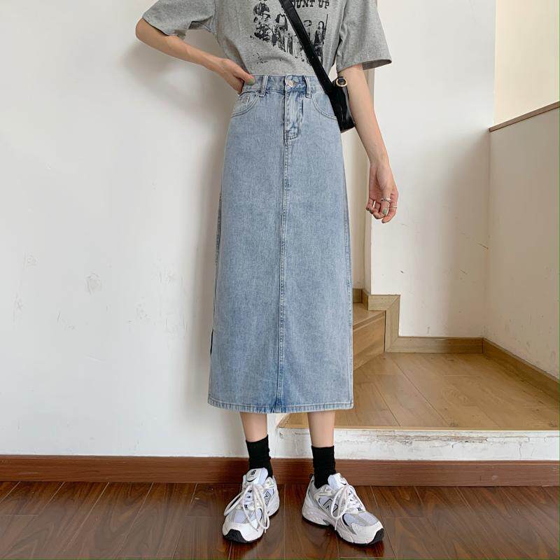 Vintage High Waisted Midi Denim Skirt Slim Fit Side Slit Casual Style Perfect for Spring and Summer Wholesale