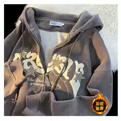 American Style Corduroy vintage fleece-lined Thickened Corduroy Cardigan Jacket Loose Instagram Popular Brand Hooded Men's Sweater