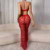 European and American Cross-Border New Design Red Three-Dimensional Flower See-Through Tulle Body-Shaping Sexy Underwear Split Set