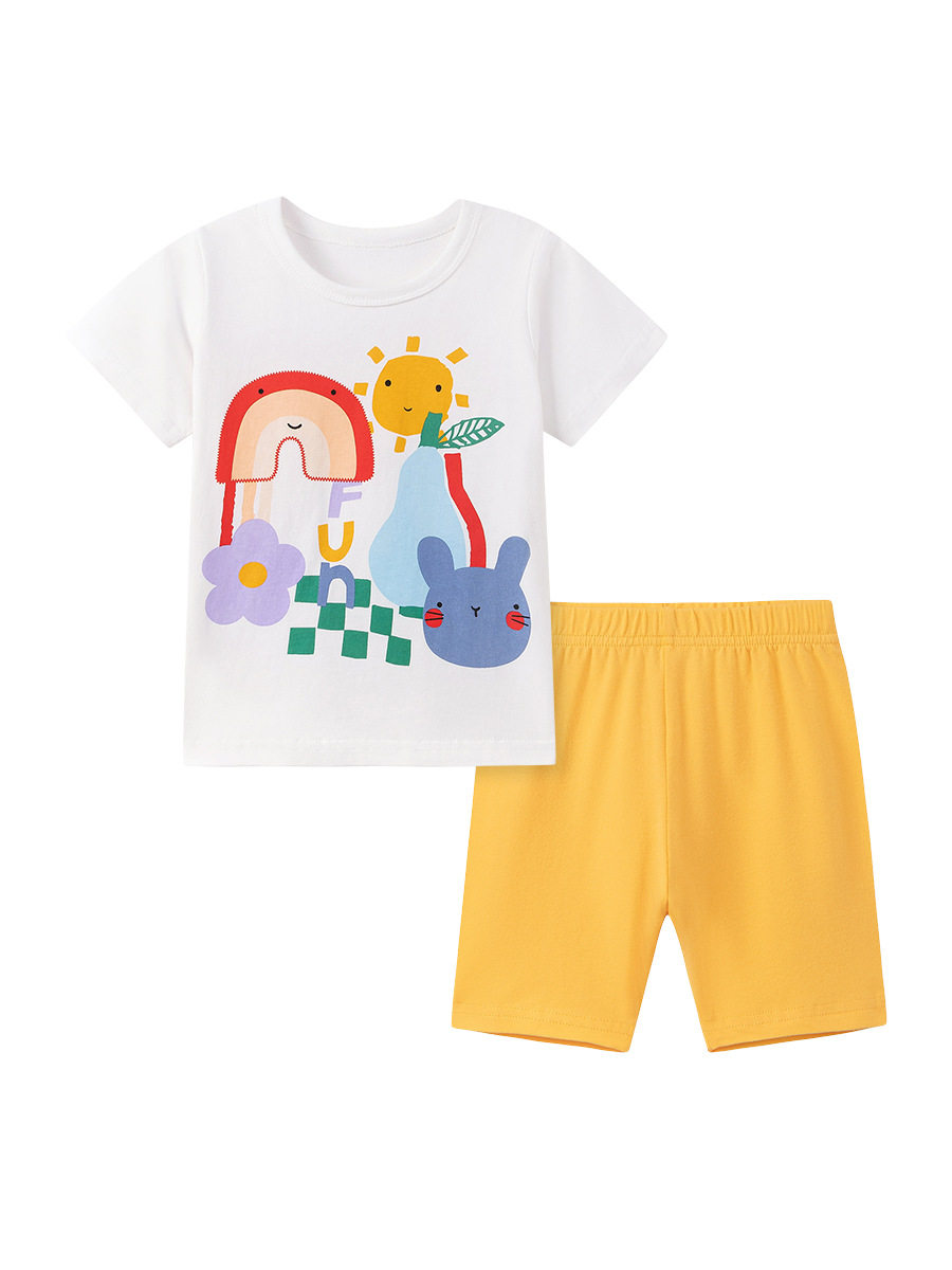 Summer Girls' Set, T-shirt & Shorts Cartoon Kids' Outfit, Kids' Clothing Wholesale