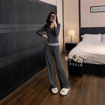 Spring and Autumn New Knitted Glutinous Rice suit Hooded Sports Sweater Slimming Fake Two-piece Set Slim-fit All-match Jacket