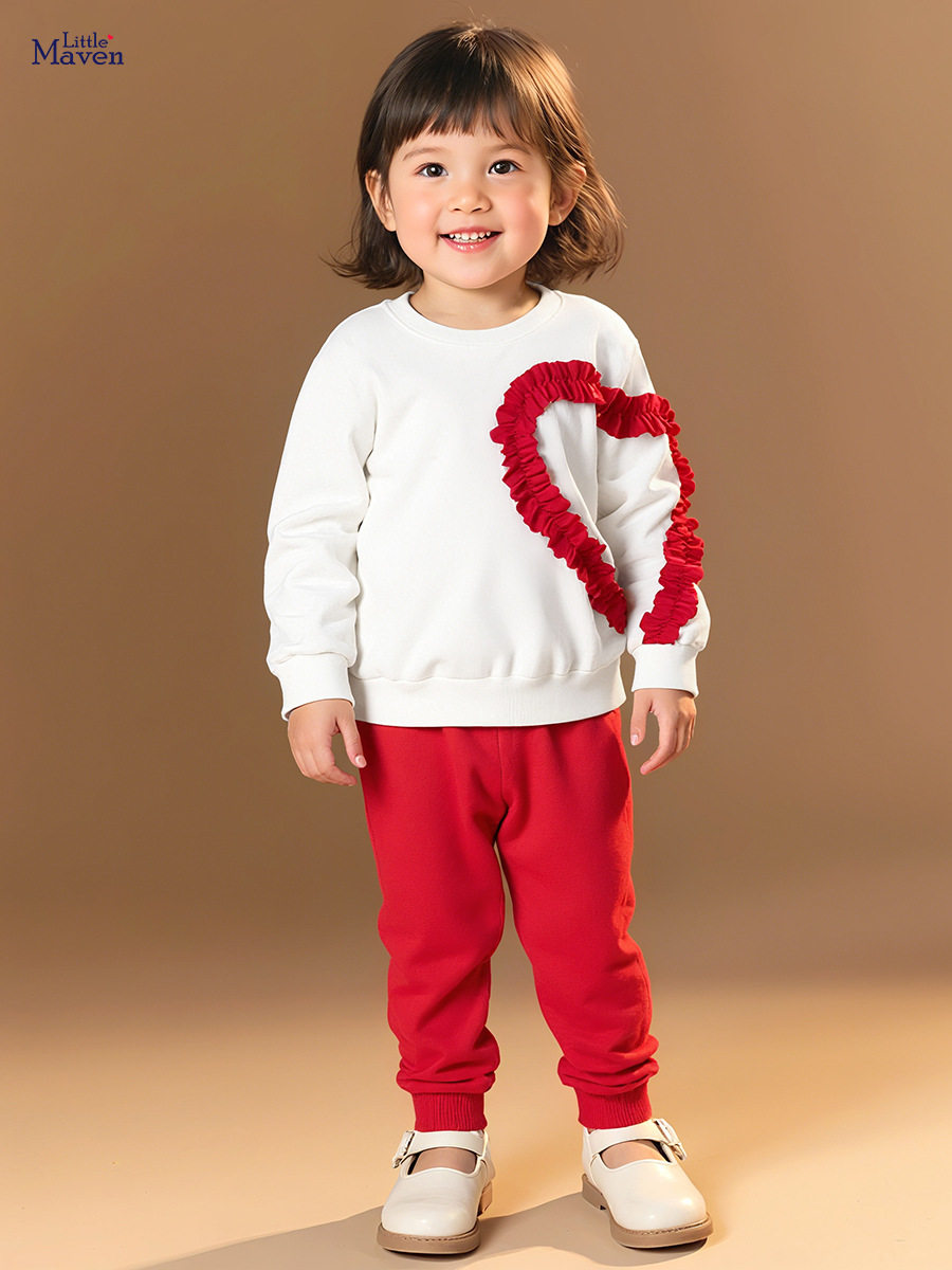 Girls' Cute Autumn Heart Set, Long-Sleeve Kids' Outfit