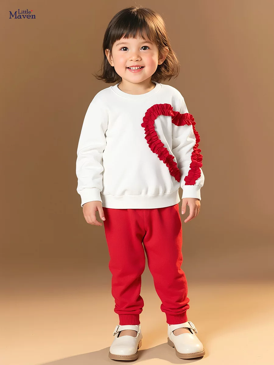 Girls' Cute Autumn Heart Set, Long-Sleeve Kids' Outfit