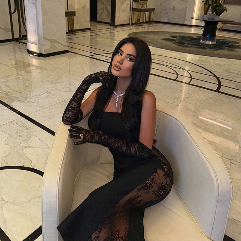 Bodycon Lace Panel Maxi Dress Strapless Sheer Sexy Elegant Perfect for Parties and Night Out Wholesale Available