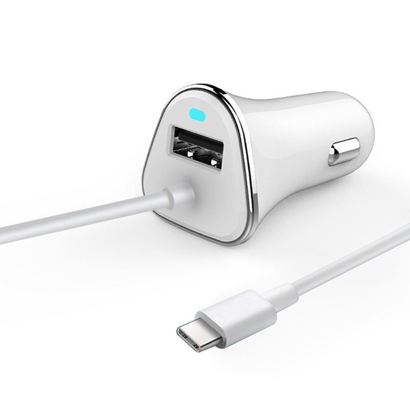 Car charger mobile phone fast charging car electronic belt line one drag two cigarettes 3.4A typce interface car charger