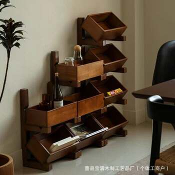 Spot Retro Floor-Standing Storage Rack Living Room Decoration Fruit Storage Basket Multi-Layer Wooden Sundry Storage Rack