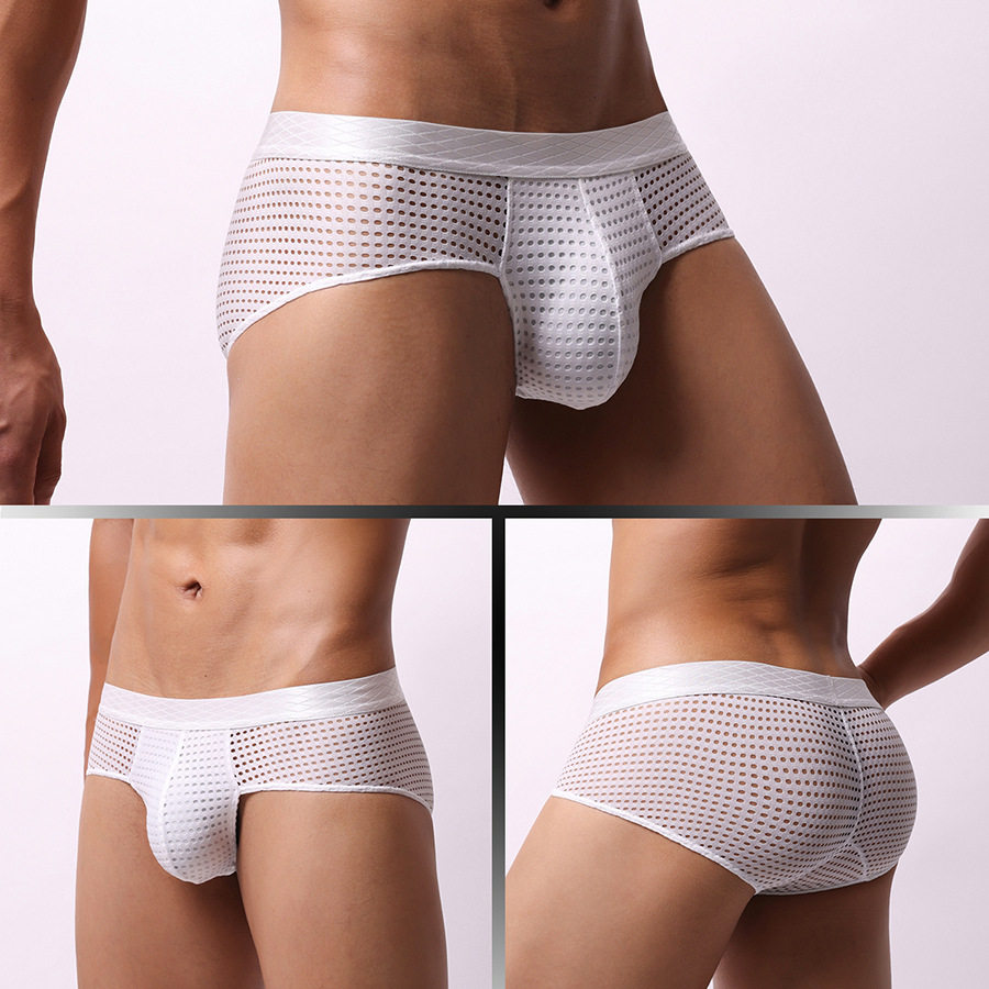 Japanese, Korean, Korean, European and American Breathable Men's Large Mesh Mesh Sexy Gay Low-Waist Wide Belt Briefs E-109