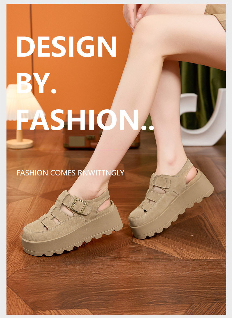 Dép sandal nữ quai chữ V đế dày phong cách Roman Birkenstock — Lạc đà, Mơ chi tiết 10