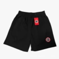 Black pants with red label
