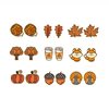 Autumn Orange Pumpkin Coffee Milk Tea Cup Maple Leaf Fox Fur Thread Ball Small Tree Turkey Pine Nut Earrings Jewelry