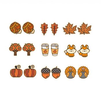 Autumn Orange Pumpkin Coffee Milk Tea Cup Maple Leaf Fox Fur Thread Ball Small Tree Turkey Pine Nut Earrings Jewelry