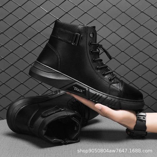 Trendy Martin Boots Men's High-top Men's Casual Leather Boots Cross-border 2022 Explosions Large Size British Men's Boots with Velvet Warm