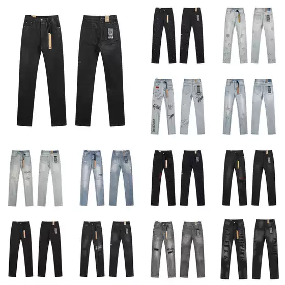 Ksubi Trendy Purple New Am Splash Print High Street Retro Ripped Casual Men's and Women's Slim Jeans