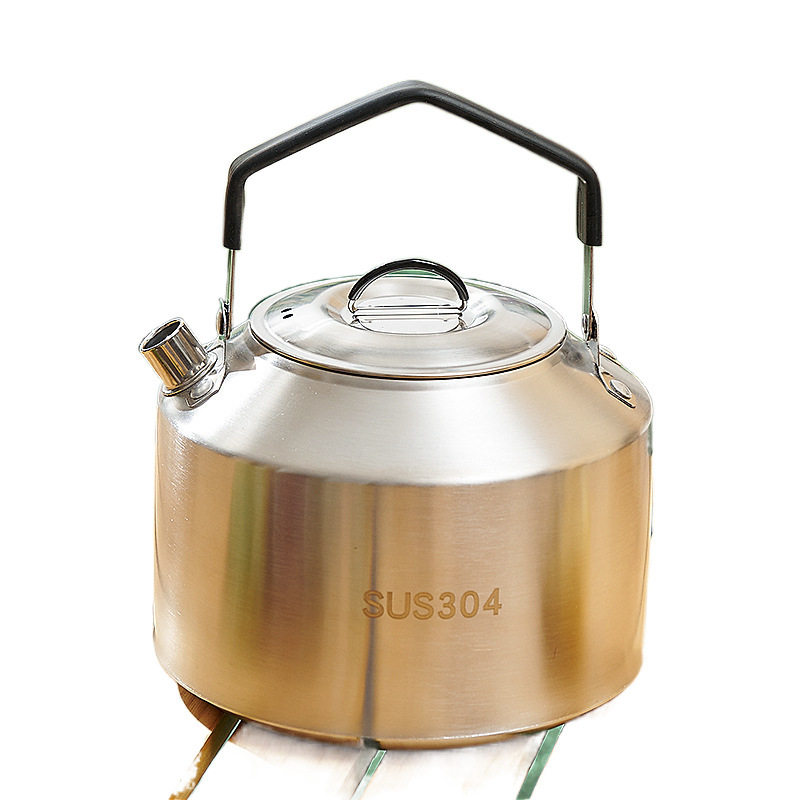 304 Stainless Steel Outdoor Kettle Thickened Portable Tea Making Self-driving Camping Picnic Food Grade Fire Boiling Kettle
