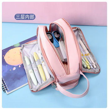 Pencil Case New Large Capacity Double Window Dirty Resistant High Color Value Ins Beginning Senior high school Women's Pencil Case Stationery Box Stationery Bag