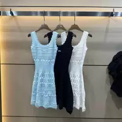 25 Years New Summer Style Fragrant Logo Cut Out Craft Knitted Sleeveless Pullover Vest Dress Slimming Look Versatile Dress