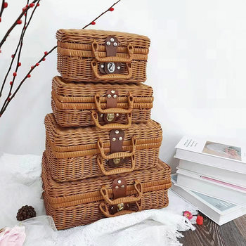 Rattan Suitcase Vintage Storage Basket Festival Gift Box Gift Box Cosmetics Suitcase Book Box