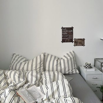 Retro Stripesd Four-Piece Washed Cotton 1.8 Bedding Quilt Cover Bed Sheets Single Student Dormitory Three-Piece Fitted Bed Sheets Set