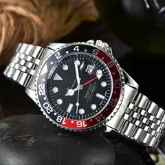Foreign Trade Red and Black Circle Rolex-Style Men's Watch, Submariner Steel Band Watch, Calendar Fashion Quartz Watch Wholesale