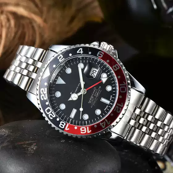 Foreign Trade Red and Black Circle Rolex-Style Men's Watch, Submariner Steel Band Watch, Calendar Fashion Quartz Watch Wholesale