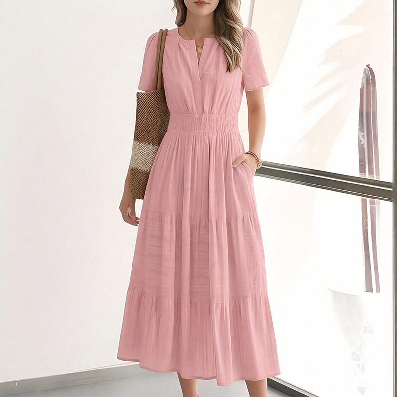Summer Womens Dress Elegant Solid Color French Style High End Design Perfect for Casual or Formal Occasions