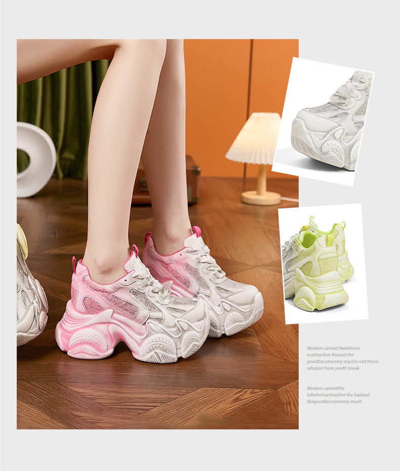 Giày sneaker nữ chunky đế dày phối màu cổ điển, đế cao 8 cm — Xanh lá, Đỏ, Xám chi tiết 3