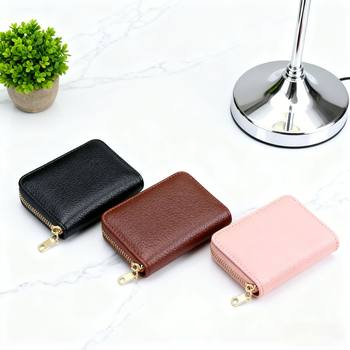 New Zipper Accordion Card Holder for Women, Solid Color, Short Style, Fashionable and Simple Wallet, Large Capacity, Multifunctional, Cute Card Case