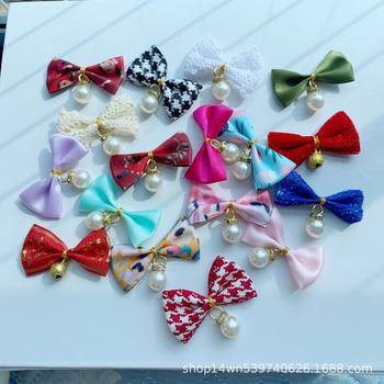 Handmade Houndstooth Ribbon Hand-Knotted Clothing Accessories Imitation Pearl with Diamond DIY Hairpin Accessories