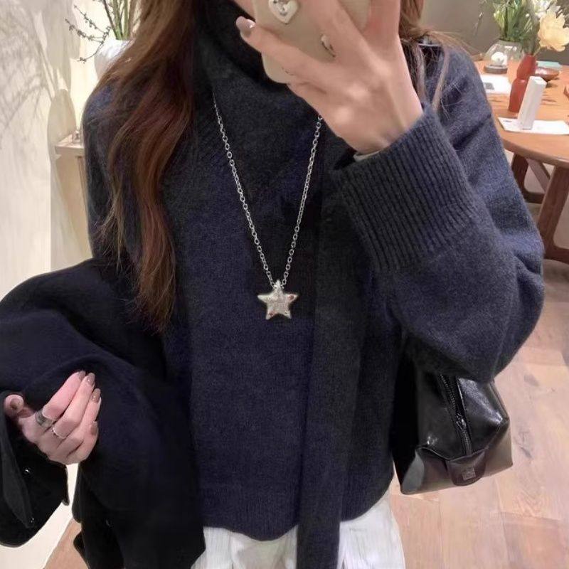Dopamine Zircon Star Pendant Necklace Women's Sweet Cool Cold Style Long Sweat Chain Accessories All-match Fashionable Necklace Chain