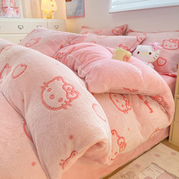 New Thickeneded Milk Velvet Four-Piece Set, Snowflake Velvet Winter Warm Set, Bed Sheetss and Fitted Bed Sheetss, Carved Velvet Three-Piece Set