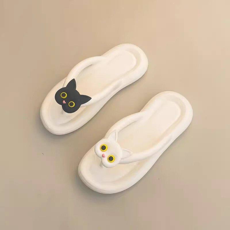 Slippers Women's Summer 2024 New Cartoon Flat Non-slip Beach Shoes Thick-soled Summer Clip Flip-flops for Outer Wear