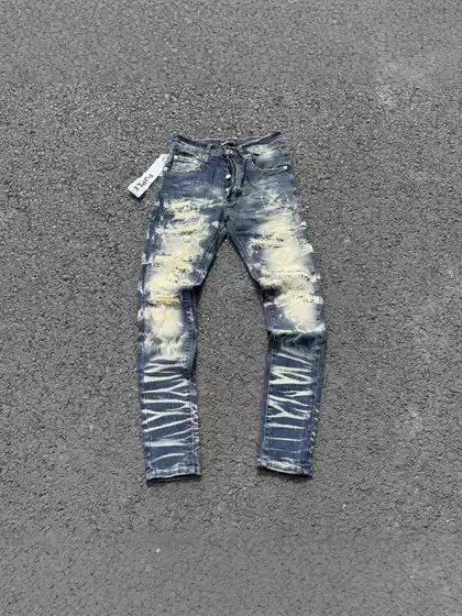 PURPLE-BRAND jeans American niche brand high street retro tie flower hole high elastic slim pants cross border