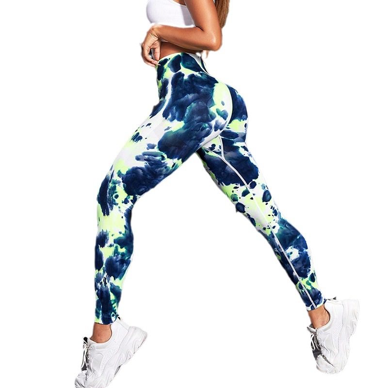 Cross-Border Seamless Tie-Dye High-Waist Tight Yoga Clothes Peach Buttocks Training Yoga Pants Sports Running Fitness Pants for Women