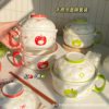 Apple Kitty Instant Noodle Bowl with Lid Ceramic Household Large Capacity Ins Snail Noodle Bowl High Temperature Resistance and High Value