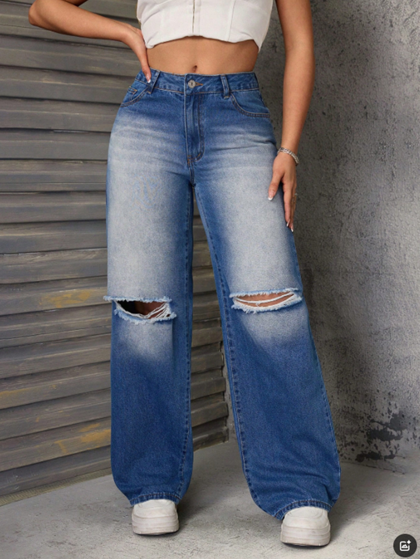 High Waisted Ripped Straight Leg Wide Leg Womens Jeans Casual Style Trendy Design Comfortable Fit Wholesale Available