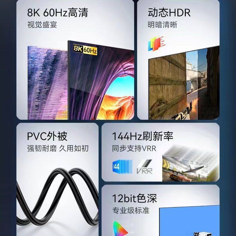 HDMI Cable 8K High-Definition Cable Set-Top Box Tv High-Definition Cable Computer Cable Computer Monitor Projector Monitoring Cable 4K