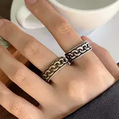 Lanzhi Personalized Vintage Style Jewelry Women's Chain Neutral Versatile Ring Small Medium Cross-border 925 Silver Ring