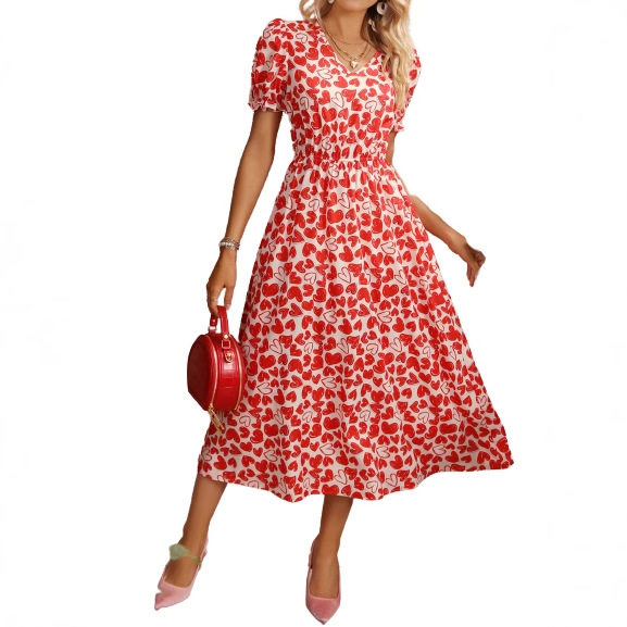 Floral V Neck Long Sleeve Dress Slim Fit Mid Length Elegant Style Perfect for Spring and Summer Events Wholesale
