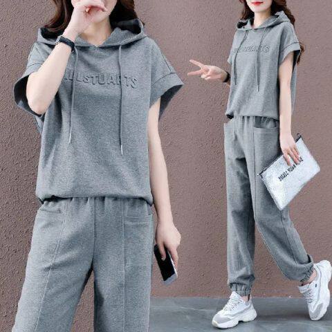 Plus Size Women's Clothing 2025 Fat Girl Summer New Loose Slimming Casual Sports Suit Fashionable Hooded Two-Piece Set