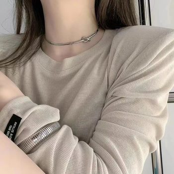 2025 New Knotted Necklace Titanium Steel Non-Fading Cold Style Versatile Short Style Clavicle Chain Sweater Chain