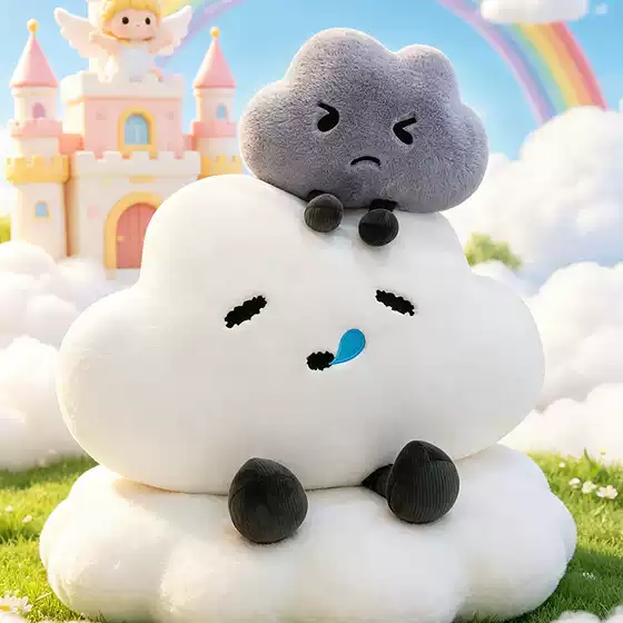 Cute Cartoon Cloud Pillow with a Grumpy Expression, Personalized Home Decor, Worry-Free Cushion, Comfortable Large Seat Backrest