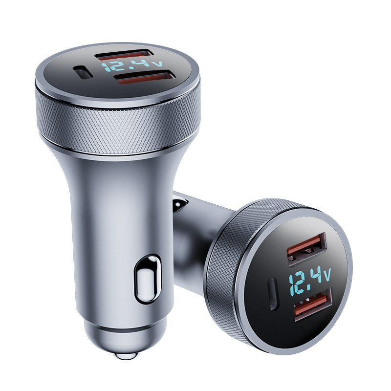 Metal digital display car charger PD36W fast charging QC3.0 super fast charging high-power multi-port one-to-three car charger