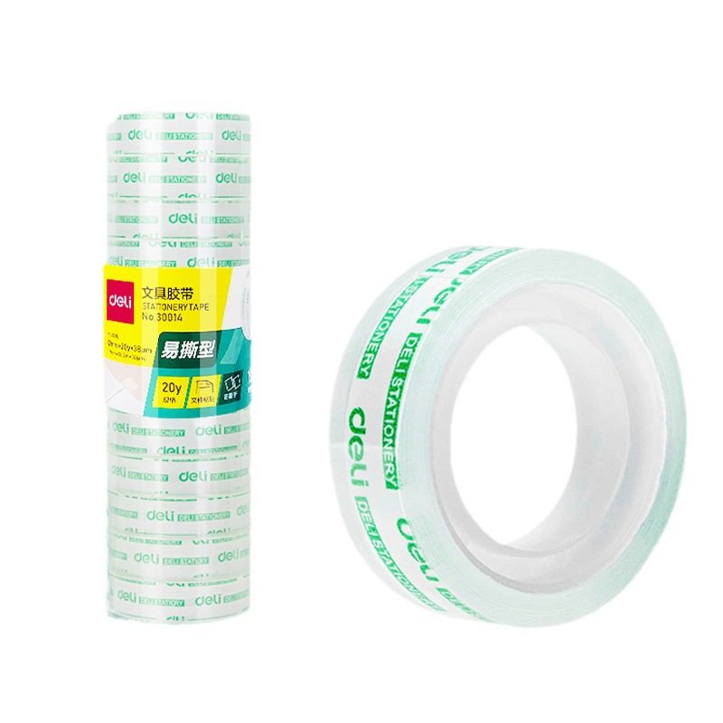 Deli 30014 high permeability and easy tear student stationery tape 1.2cm * 20Y transparent small tape tape 12 rolls/tube