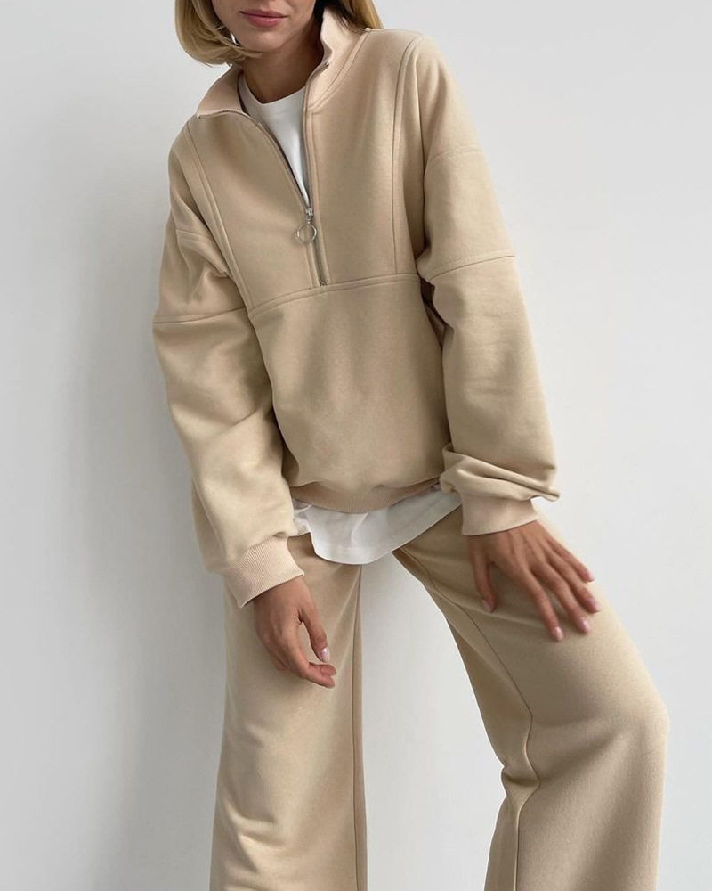 Womens Casual Zip Up Hoodie and Sweatpants Set Loose Fit Cotton Fabric Stylish Design Perfect for Everyday Wear