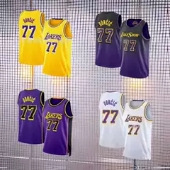 New Lakers Jersey No. 77 Doncic Doncic City Edition Yellow Embroidered Basketball Suit