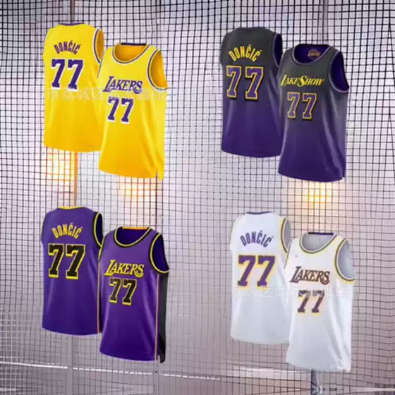 New Lakers Jersey No. 77 Doncic Doncic City Edition Yellow Embroidered Basketball Suit