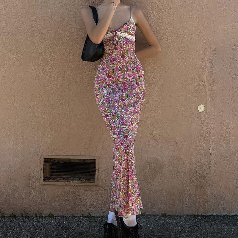 Summer Floral Print Slip Dress for Women Lace Panel Sweet and Sexy Style Perfect for Casual Outings Wholesale