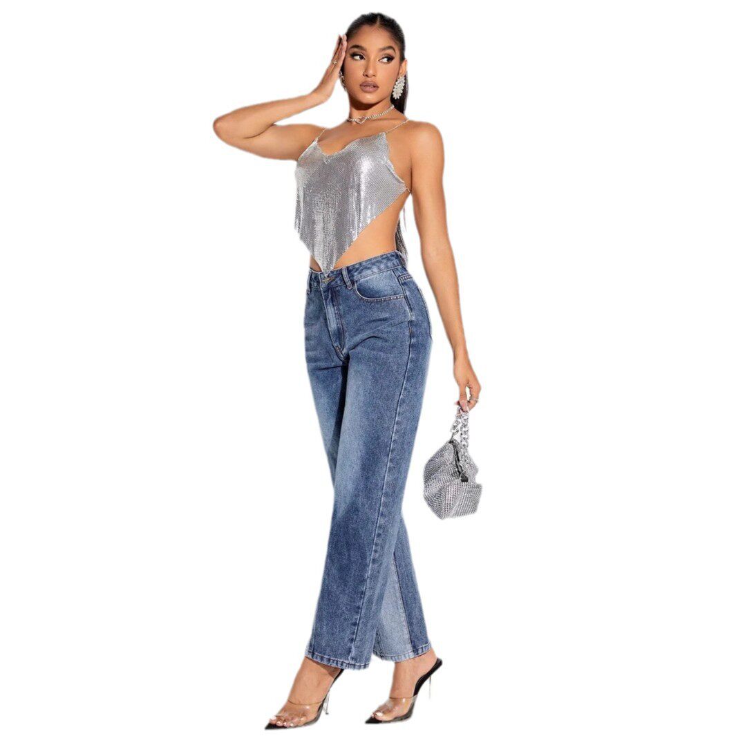 Wide Leg Patchwork Denim Pants Stylish Casual Design Perfect for Everyday Wear Wholesale Available