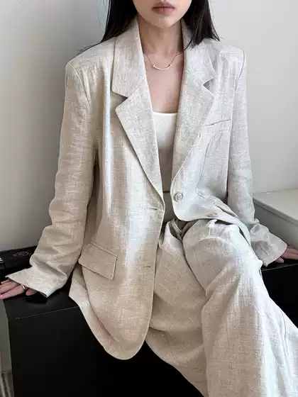 Lu Xi's High-End Tencel Linen Blazer Women's Autum Cotton and Linen Small Suit + Pants Suit 3551