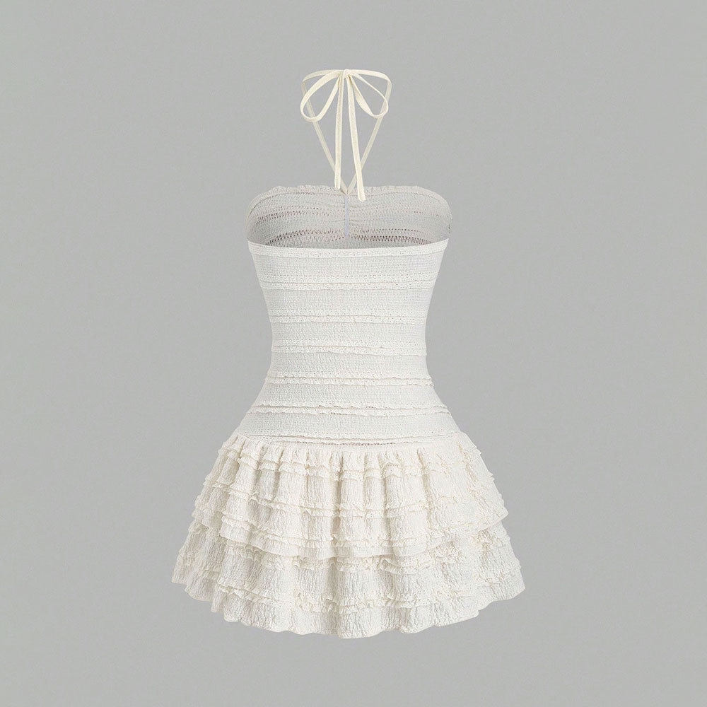 White Summer Dress Sweet French Style Strapless Ruffled Hem Lightweight Fabric Perfect for Parties and Casual